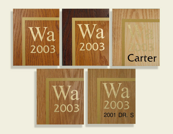 Examples of woodstain colours on oak and ash