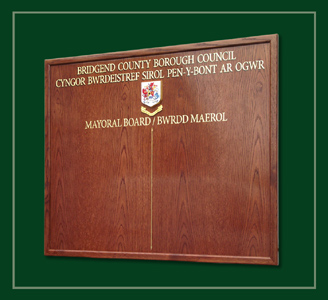 A new oak framed honours board to record the Mayors of Bridgend County Borough Council.