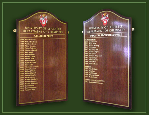 Leicester University, Department of Chemistry industry sponsored prizwinners display boards