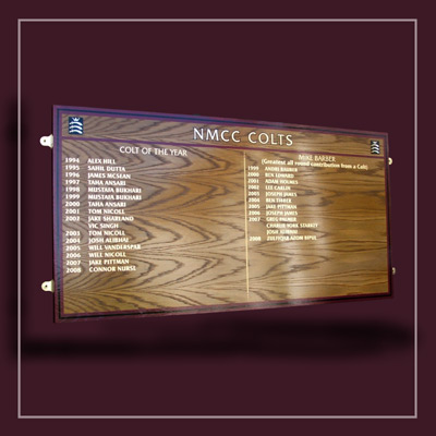 North Middlsex Cricket Club Colts honours board.