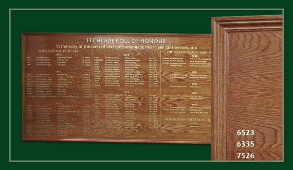 Oak roll of honour commemorating those who died in military service.