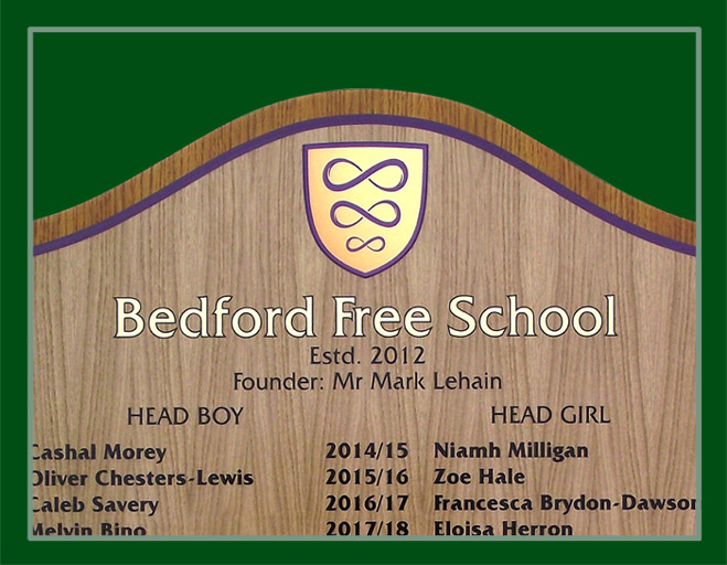 Closer view of the school logo produced using a dye sublimation printing method.