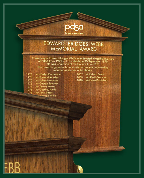 Peoples Dispensary for Sick Animals awards board with oak mouldings