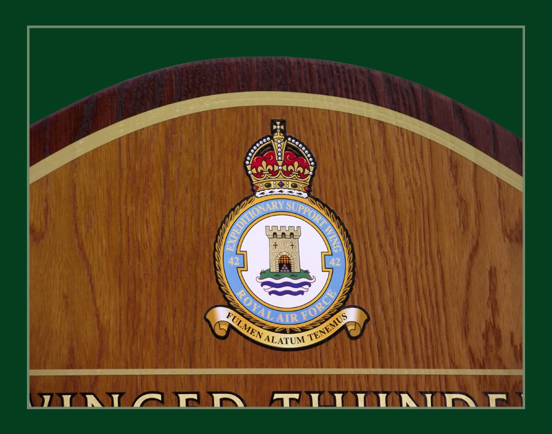 Close up view of RAF badge.