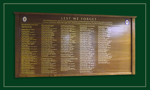 West Midland Police Service Oak framed memorial honours board.