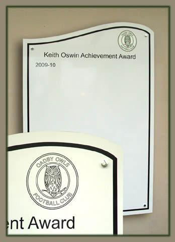 Oadby Owls football club annual awards board