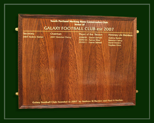 Galaxy football club oak honours board