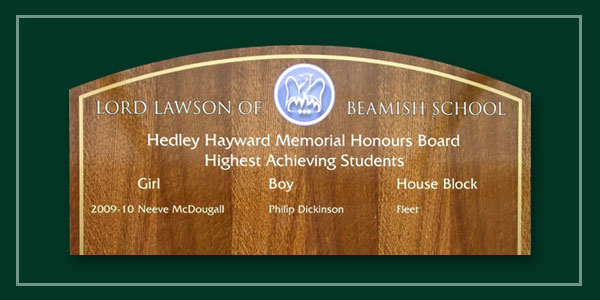 A close up view of the central panel showing student award winners