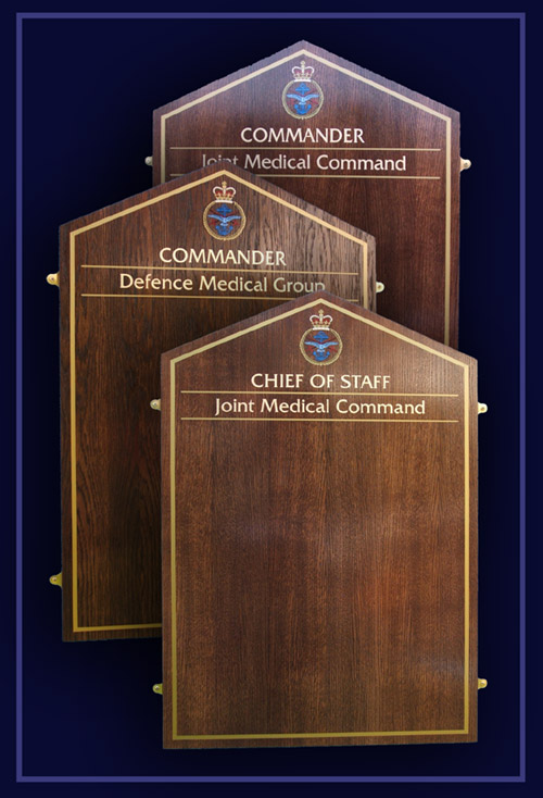 Three oak honour boards for the Joint Medical Command
