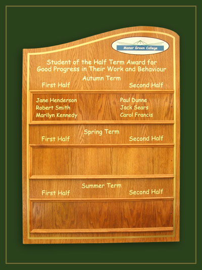 Manor Green school half term awards board
