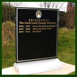 Glass honour board listing presidents of the LLCI