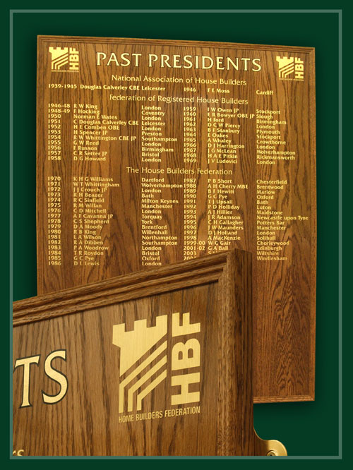 The House Builders Federation presidents oak honours board