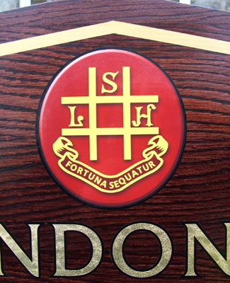 Close up view of the South London Harriers athletics club logo reproduced using dye sublimation printing