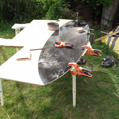 The template used to produce the surfing champions board was cut from MDF